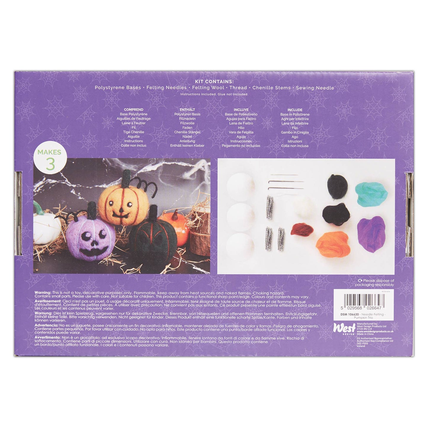 Simply Make Needle Felting Kit Halloween Pumpkin Trio, Gifts