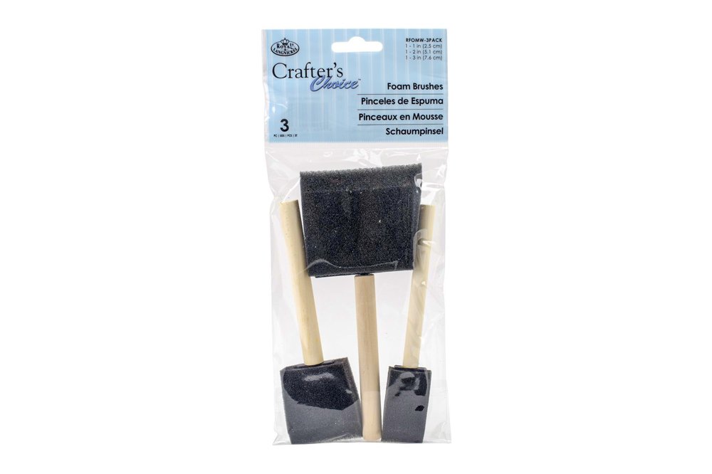 Foam Brush Set 25mm, 50mm, 75mm pack of 3 with wooden handles