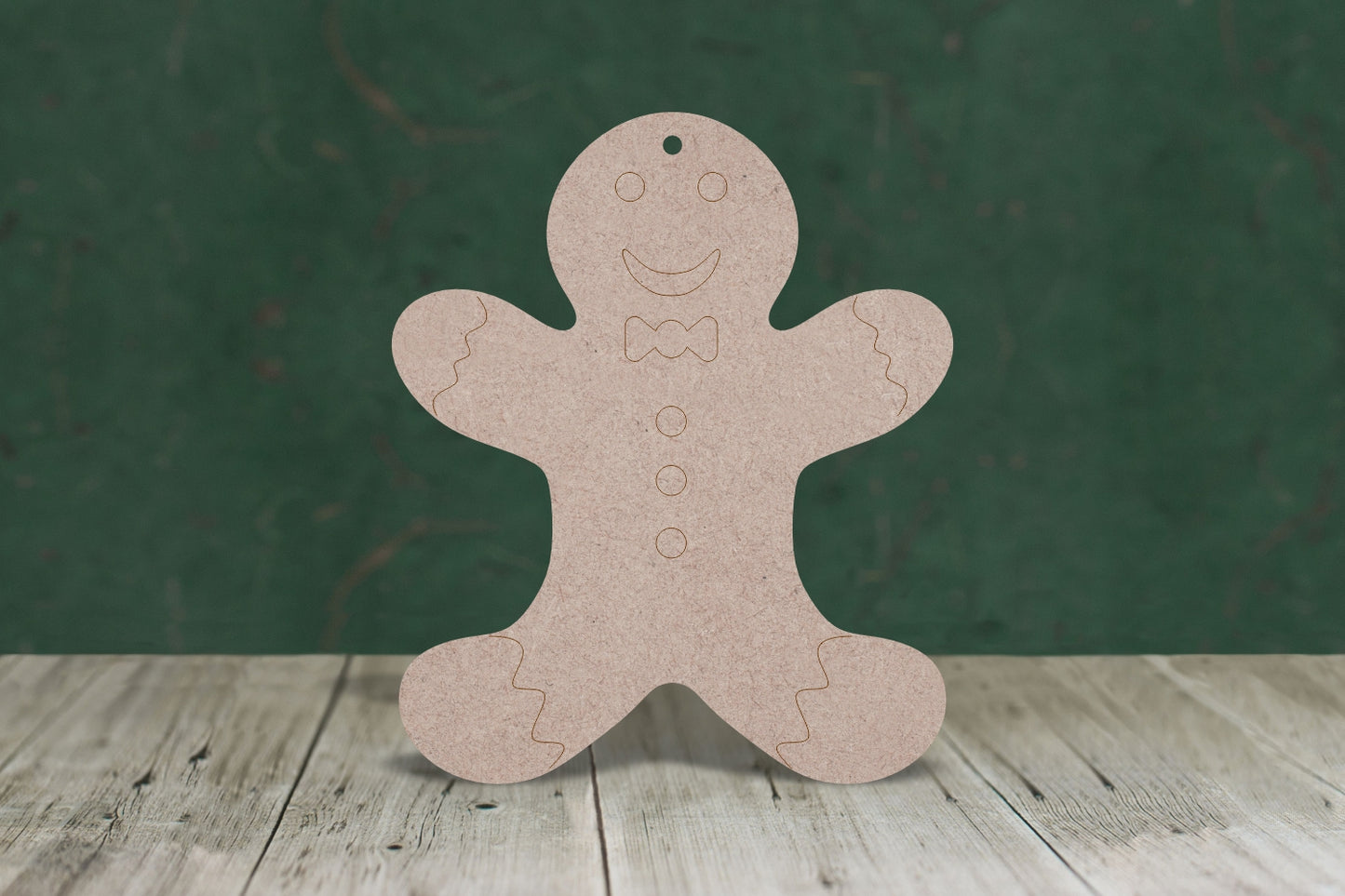 Gingerbread person 1 arms up with etched detail - 3mm MDF