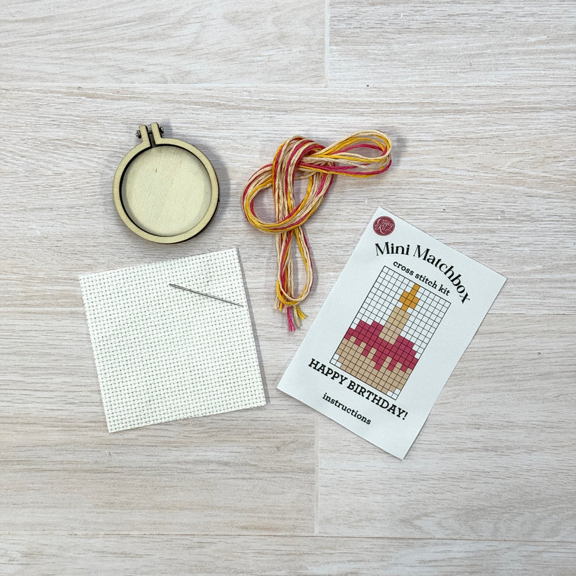 'Happy Birthday!' Cake Mini Matchbox Cross Stitch Kit
