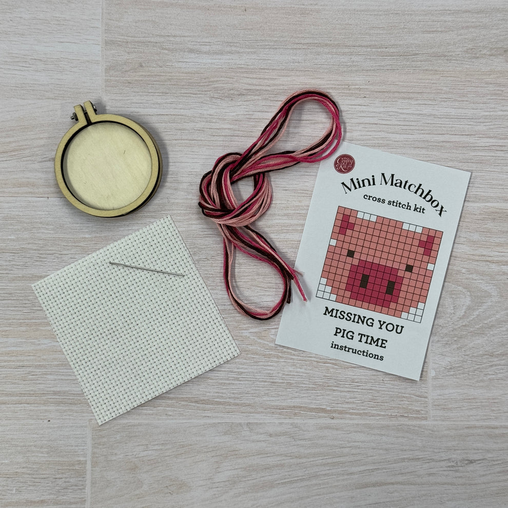 'Missing You Pig Time' Mini Matchbox Cross Stitch Kit