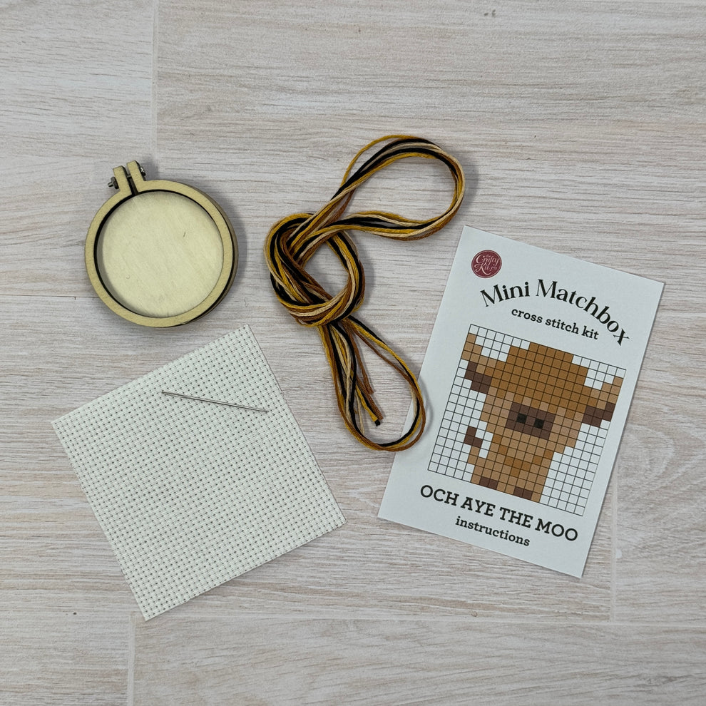 'Och Aye the Moo!' Mini Matchbox Cross Stitch Kit