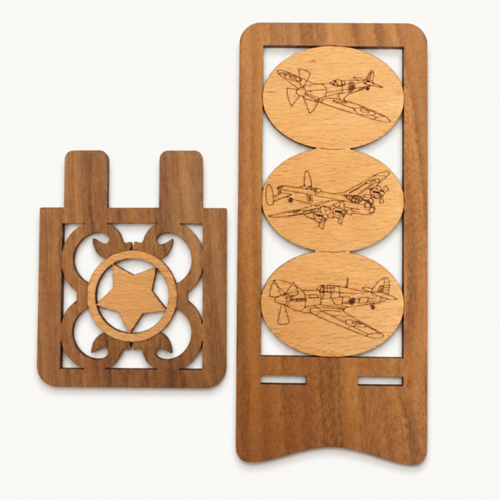 BBMF Fighter Planes Phone Stand — Two-Tone Wooden Aviation Gift