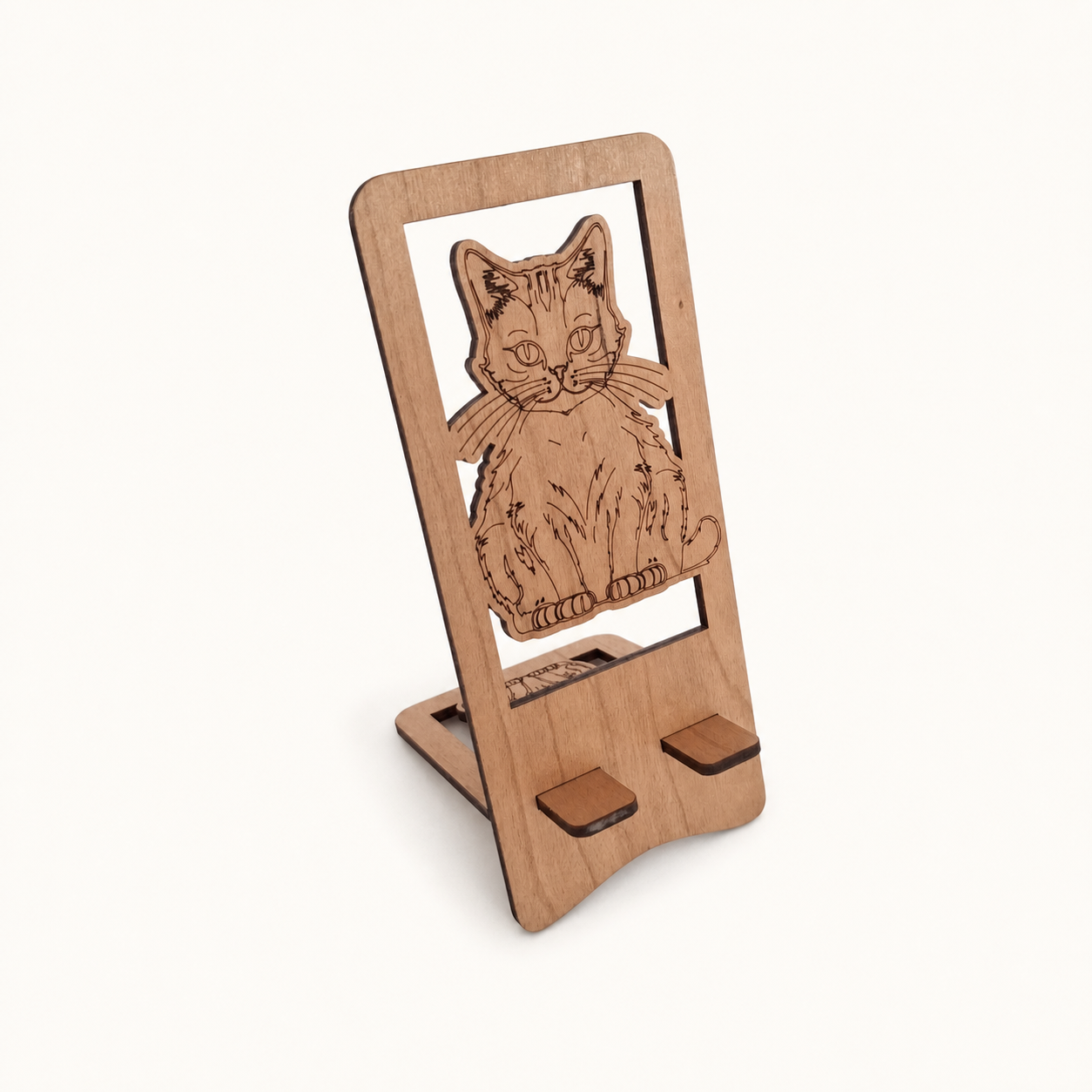 Sitting Cat Phone Stand — Laser Cut Wooden Cat Lover Gift
