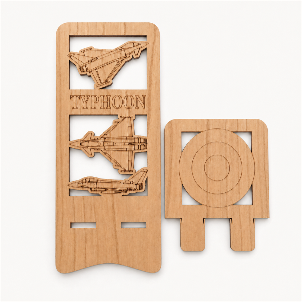 Typhoon Jet Fighter Phone Stand — Laser Cut Wooden Aviation Gift