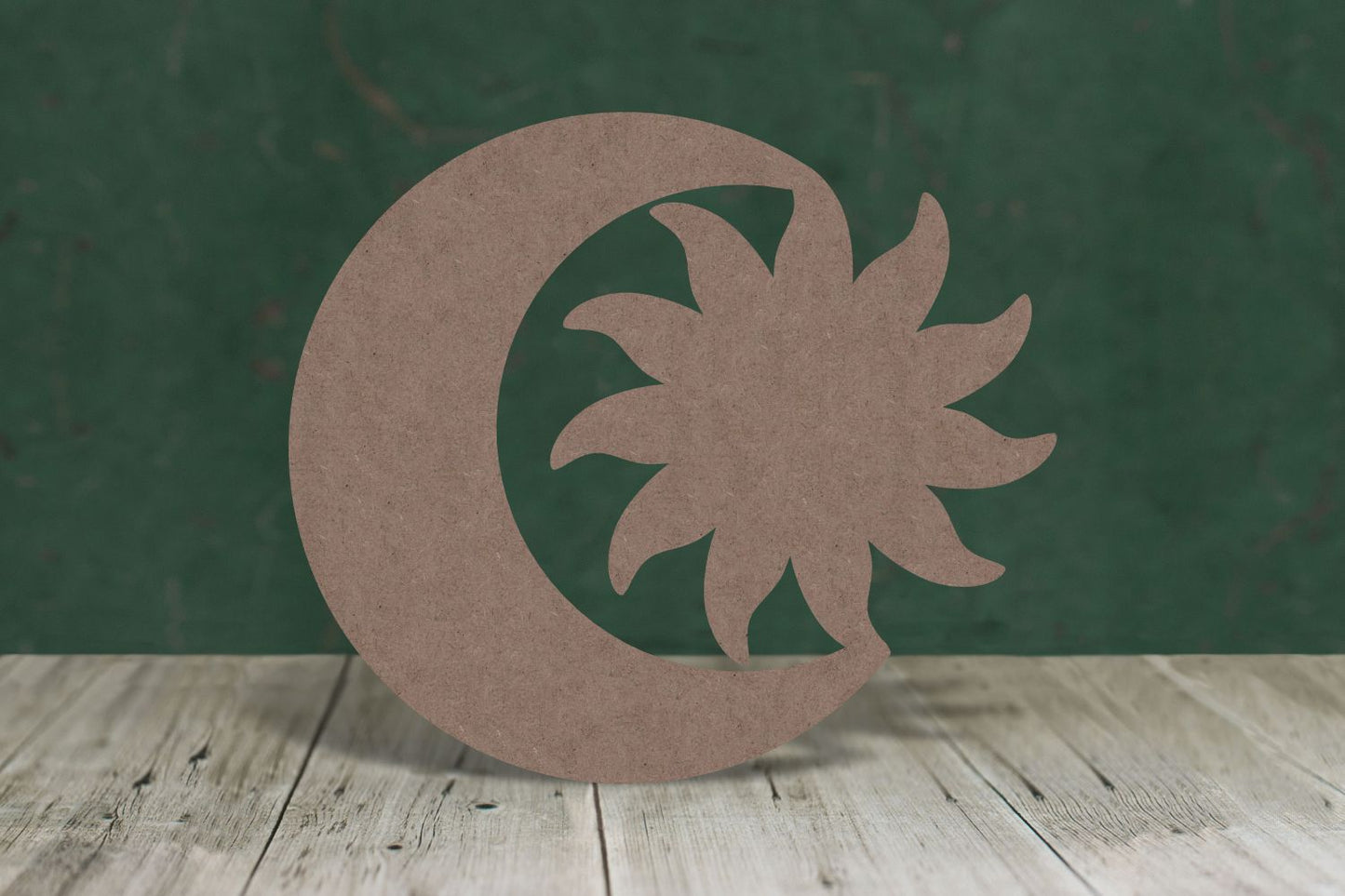 Laser cut, blank wooden Sun and moon joined together shape for craft
