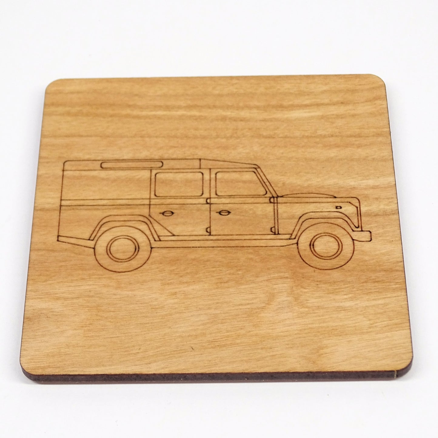 4x4 Wooden Coaster With Engraved Off Road Land Rover Style design in Cherry Wood