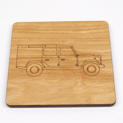 4x4 Wooden Coaster With Engraved Off Road Land Rover Style design in Cherry Wood