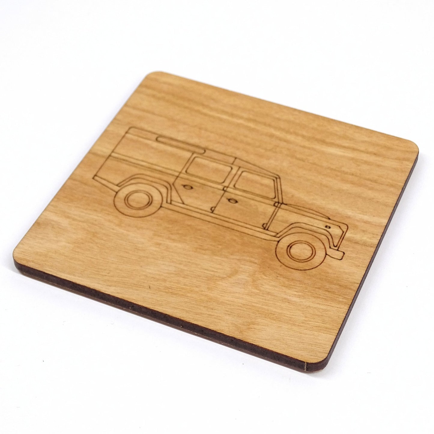 4x4 Wooden Coaster With Engraved Off Road Land Rover Style design in Cherry Wood