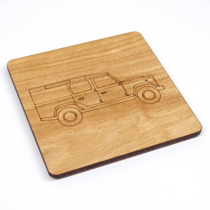 4x4 Wooden Coaster With Engraved Off Road Land Rover Style design in Cherry Wood