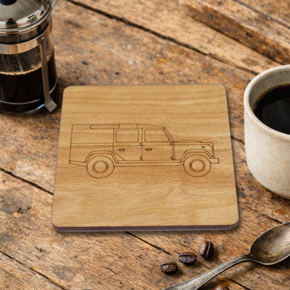 4x4 Wooden Coaster With Engraved Off Road Land Rover Style design in Cherry Wood