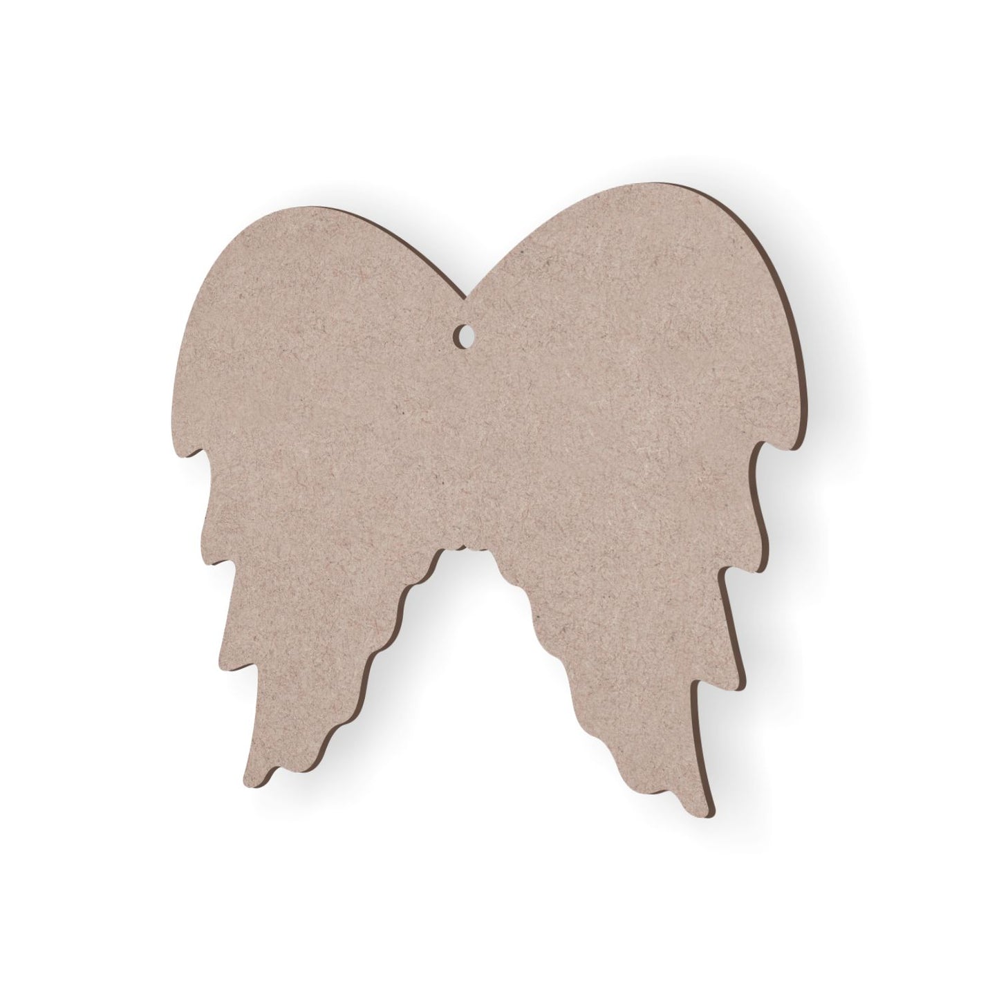 3mm MDF angel wings shape with a hole on a white background
