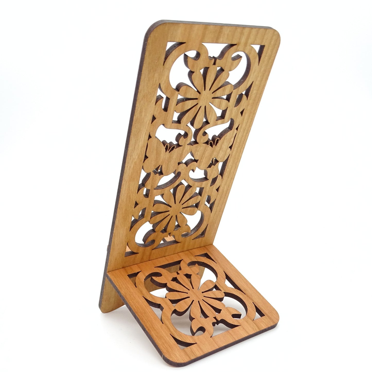 Butterflies & Flowers Phone Stand — Laser Cut Ornate Wooden Gift