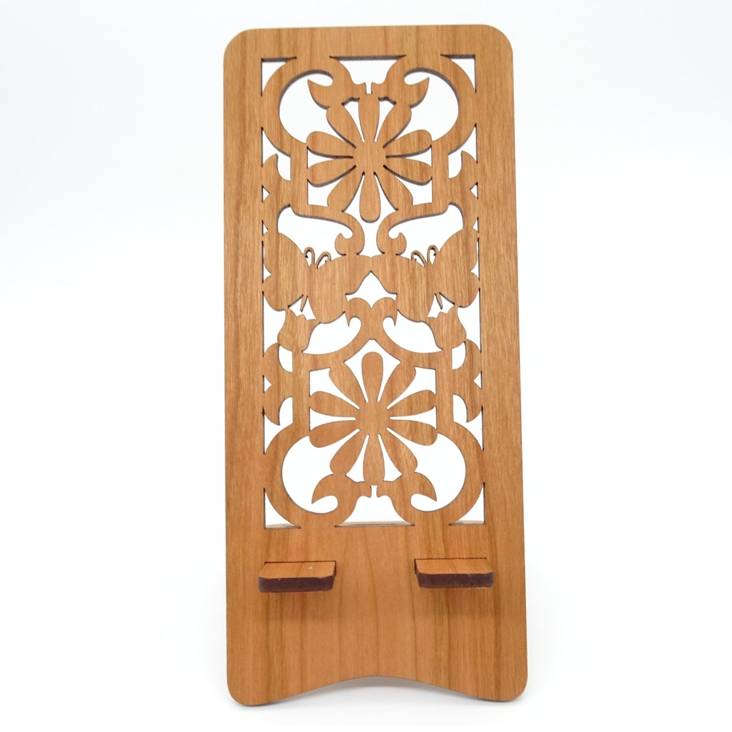 Butterflies & Flowers Phone Stand — Laser Cut Ornate Wooden Gift