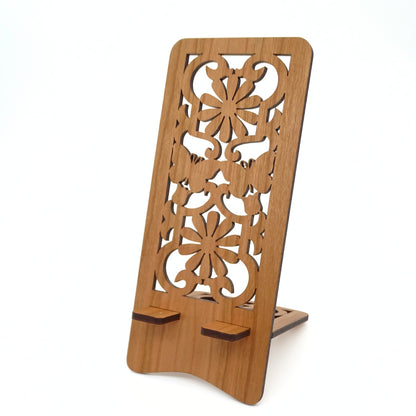 Butterflies & Flowers Phone Stand — Laser Cut Ornate Wooden Gift