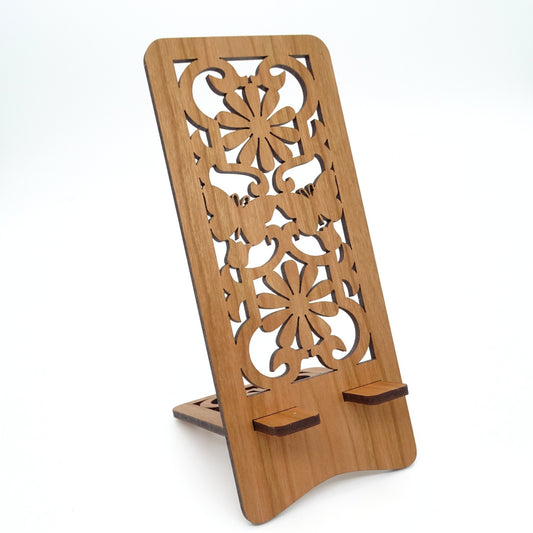 Butterflies & Flowers Phone Stand — Laser Cut Ornate Wooden Gift