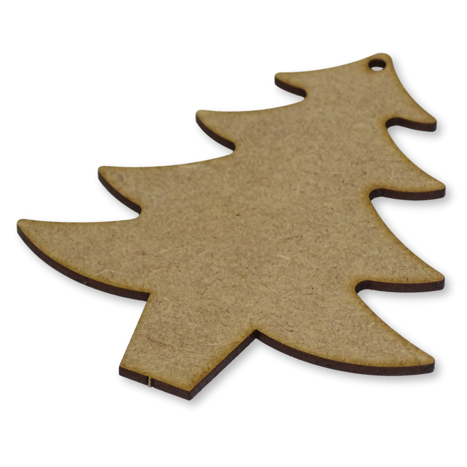 2mm thick mdf tree shape showing the thickness and hole position on a white background
