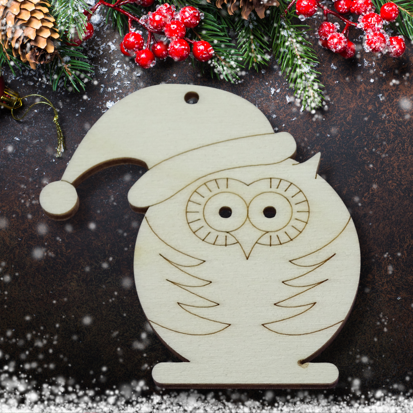 Christmas owl wooden tag craft shapes – 4mm thick plywood