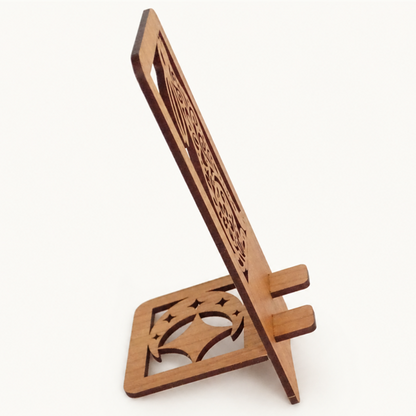 Moon Gazing Hare Phone Stand — Laser Cut Wooden Gift for Nature Lovers