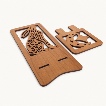 Moon Gazing Hare Phone Stand — Laser Cut Wooden Gift for Nature Lovers