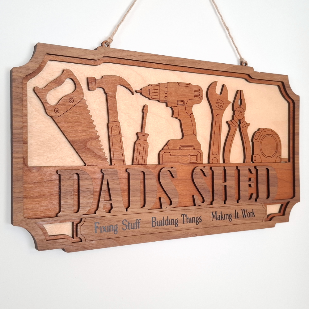 Dad's Shed Layered Wooden Sign — Tools Wall Sign for Dad