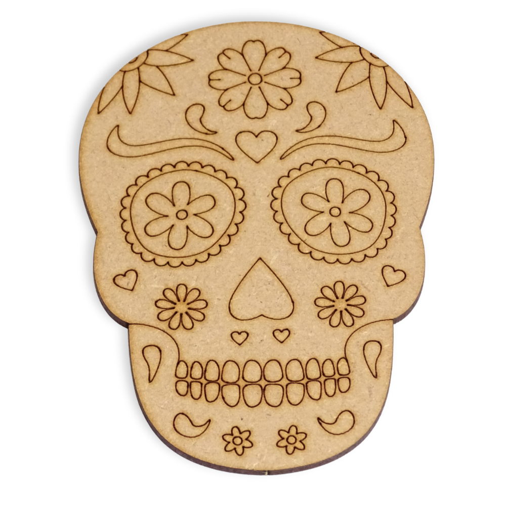 Day of the dead skull style MDF shape on white background