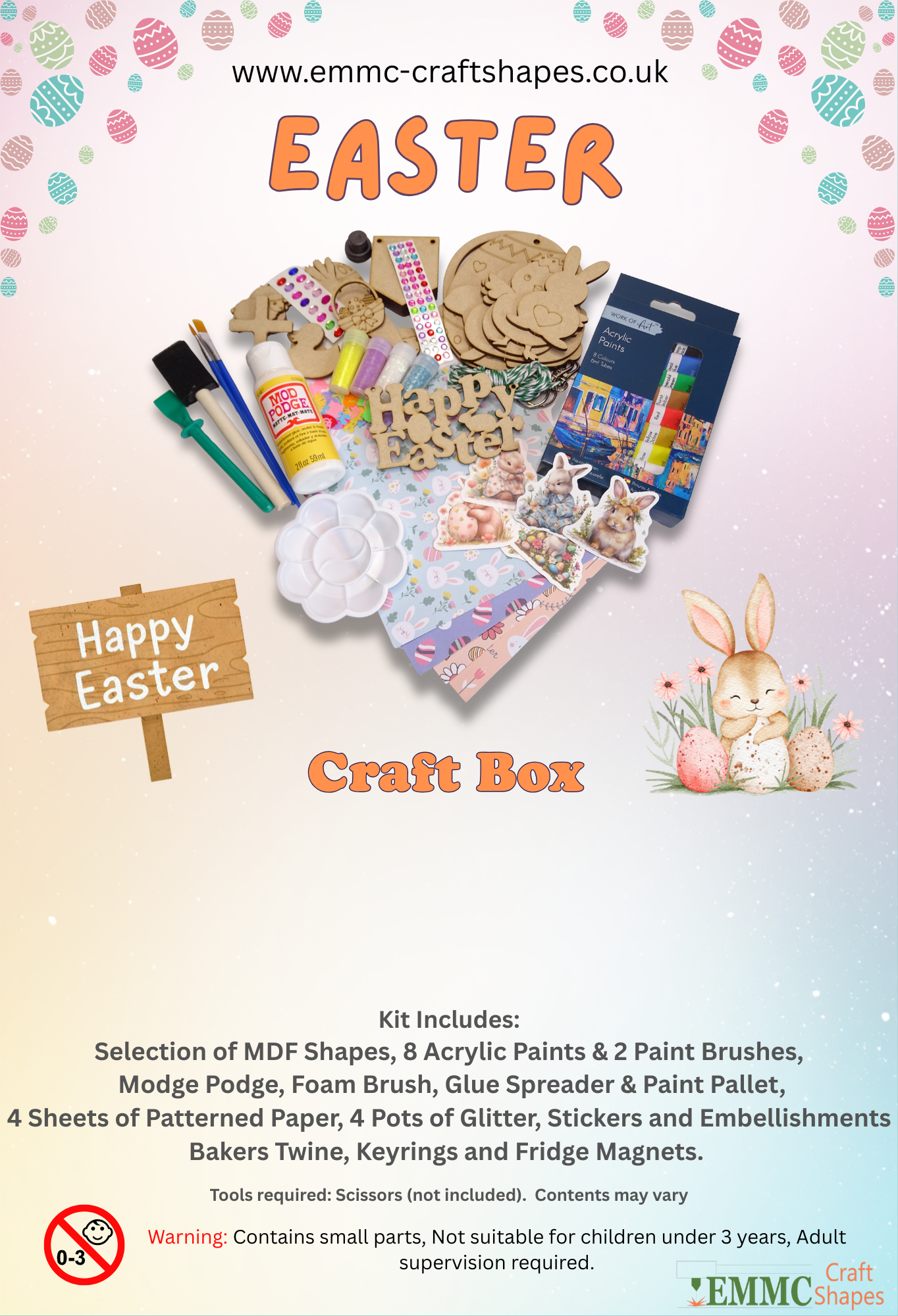 Easter Craft Box for Kids & Adults – MDF Shapes, Paints, Glitter & DIY Decoration Kit