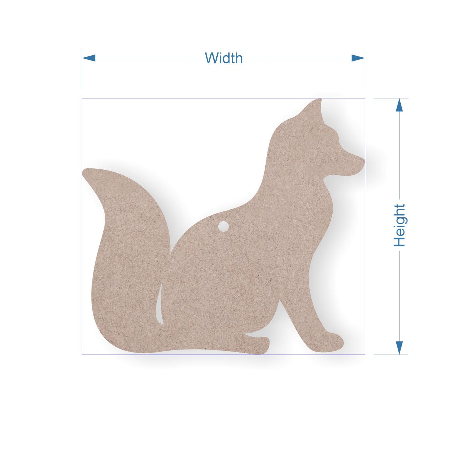Silhouette of a fox with dimensions labeled on a white background