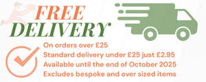 Free delivery promotional banner with a truck icon, building image, and text about delivery terms.