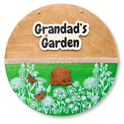Grandad's Garden Large Round Wooden Sign — Outdoor Hanging Plaque
