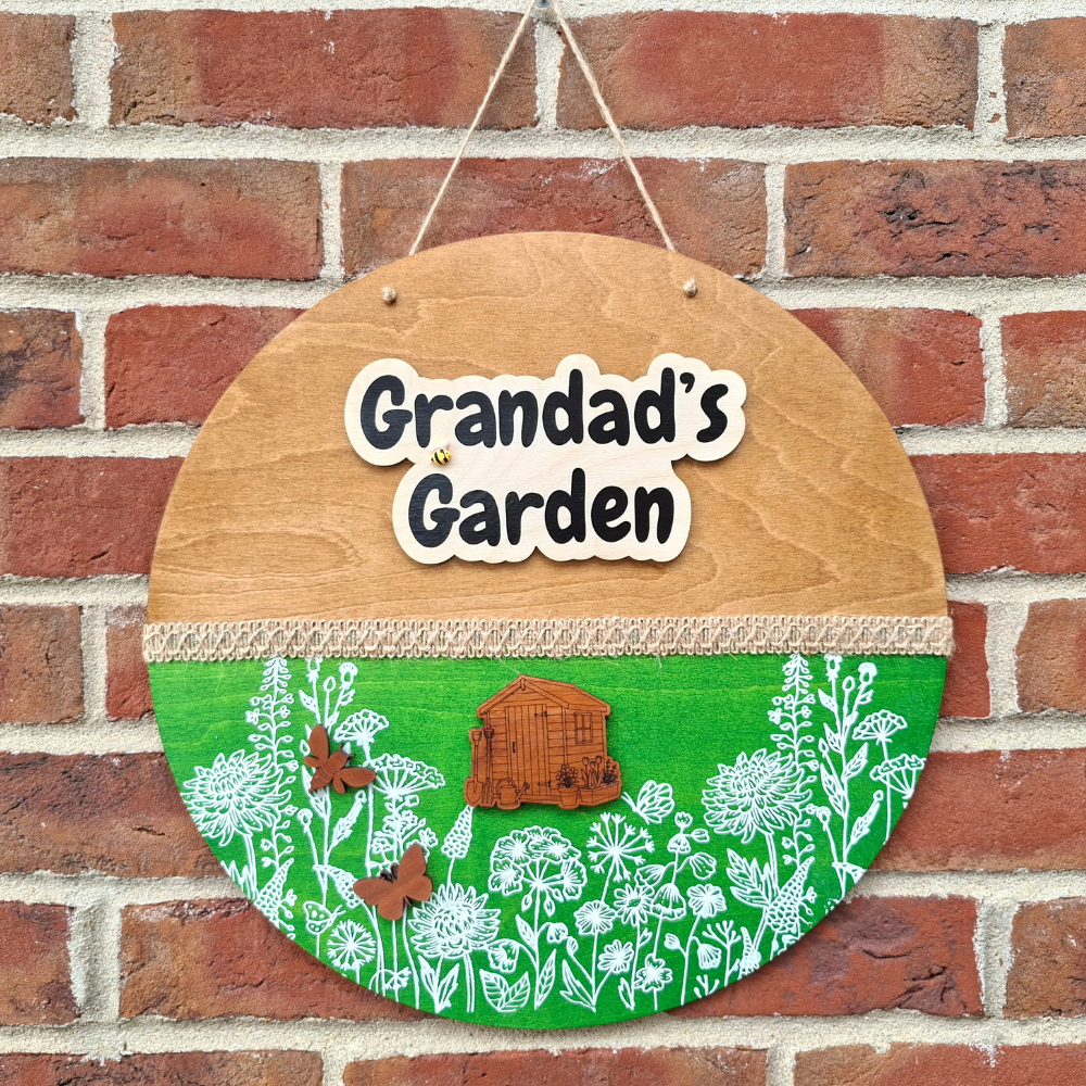 Grandad's Garden Large Round Wooden Sign — Outdoor Hanging Plaque
