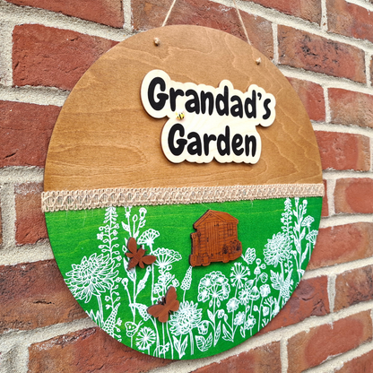 Grandad's Garden Large Round Wooden Sign — Outdoor Hanging Plaque