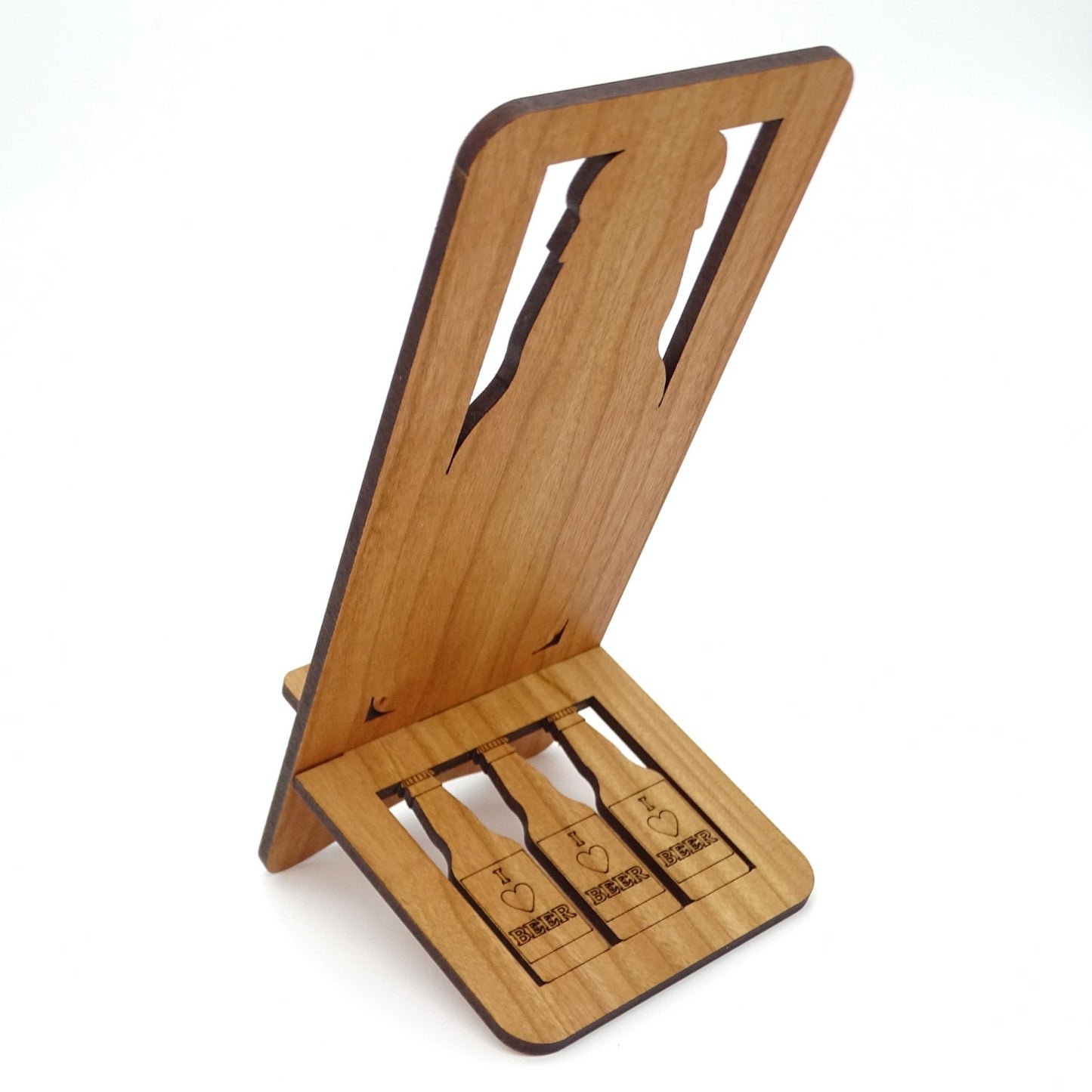 I Love Beer Phone Stand — Laser Cut Wooden Gift for Beer Lovers