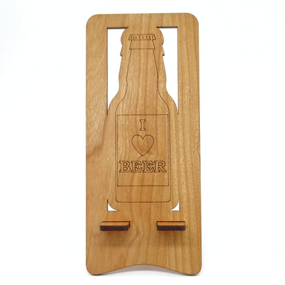I Love Beer Phone Stand — Laser Cut Wooden Gift for Beer Lovers