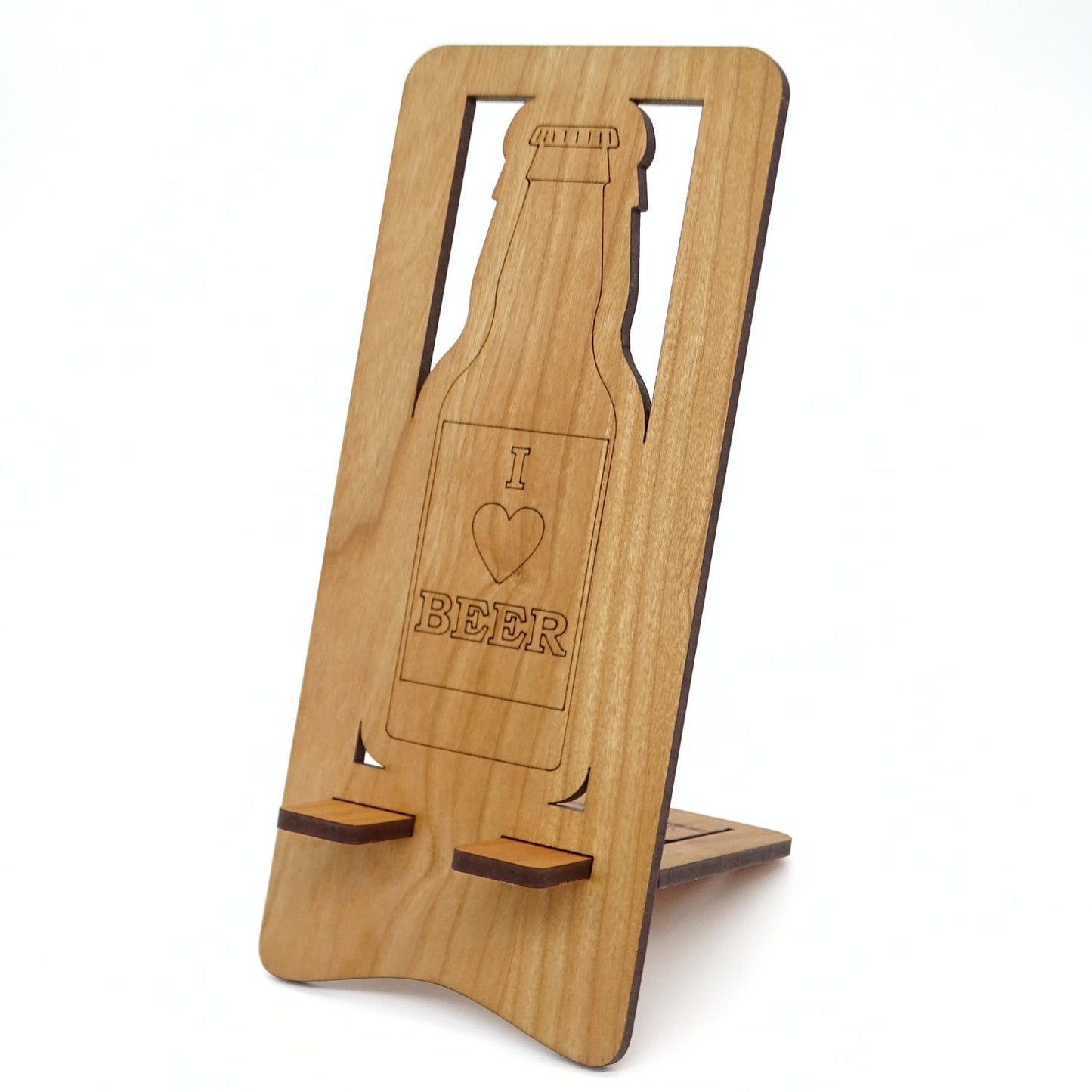 I Love Beer Phone Stand — Laser Cut Wooden Gift for Beer Lovers