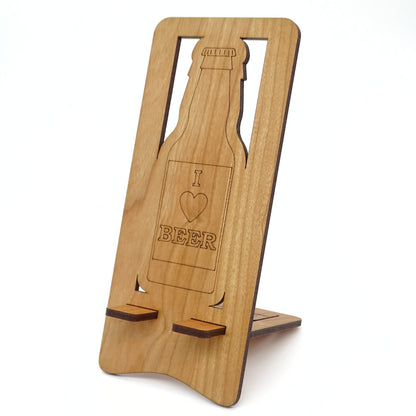 I Love Beer Phone Stand — Laser Cut Wooden Gift for Beer Lovers