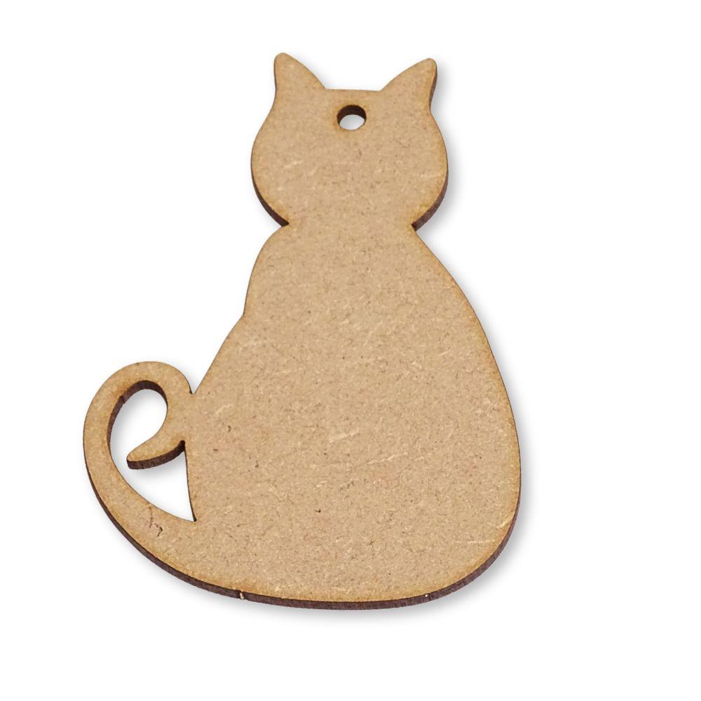 Cat-shaped wooden cutout on a white background
