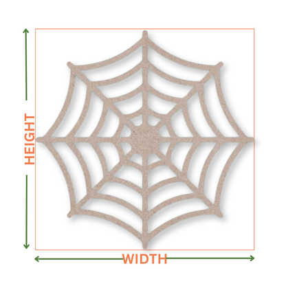 Spiders web shape on a white background with arrows showing where the height and width measurements are taken from.