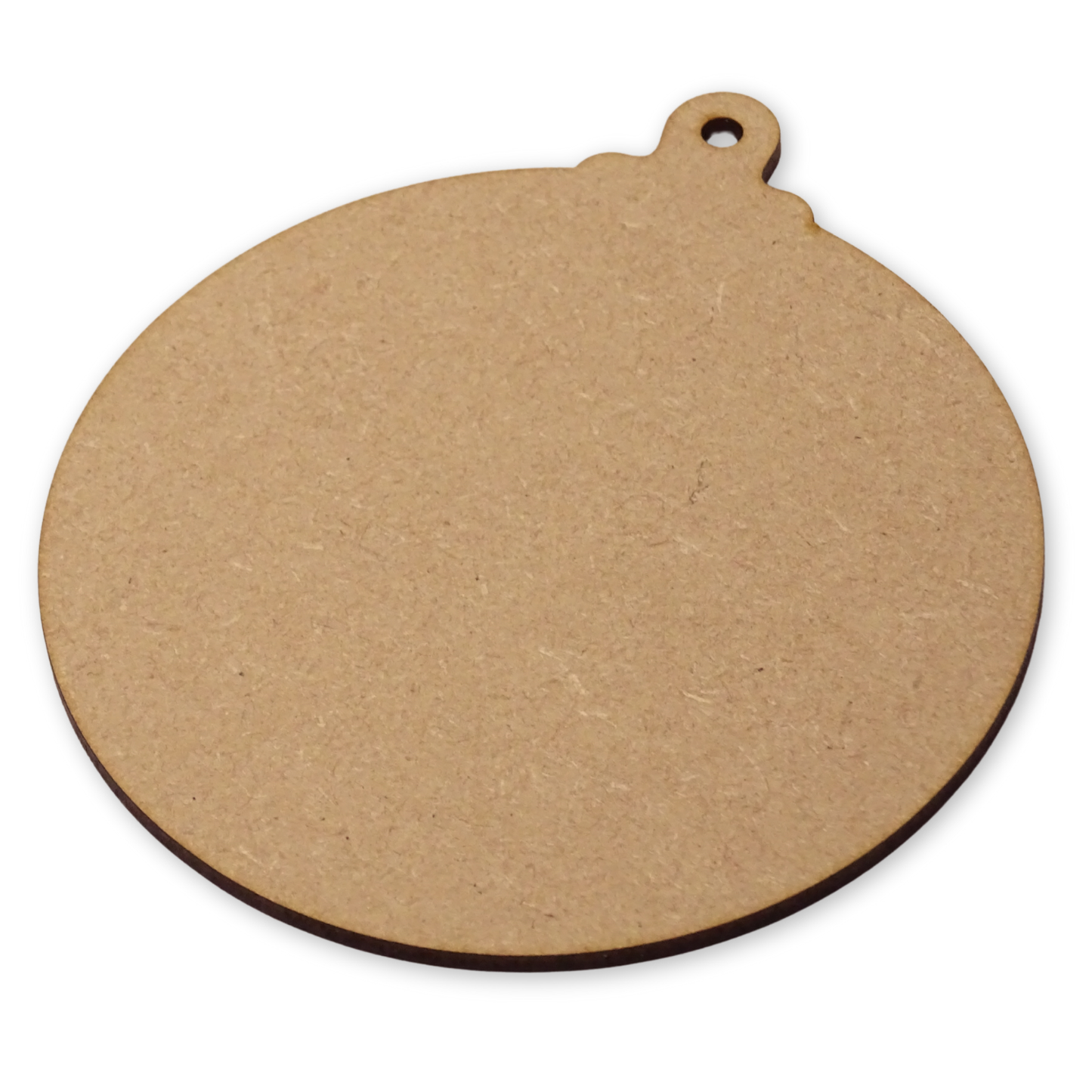 Christmas bauble shape on a white back ground. Showing the 3mm thickness and the position of the hanging hole