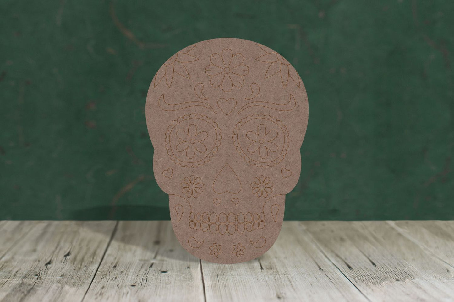 Day of the dead style Halloween skull with etched detail - 2mm MDF
