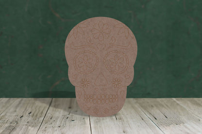 Day of the dead style Halloween skull with etched detail - 2mm MDF