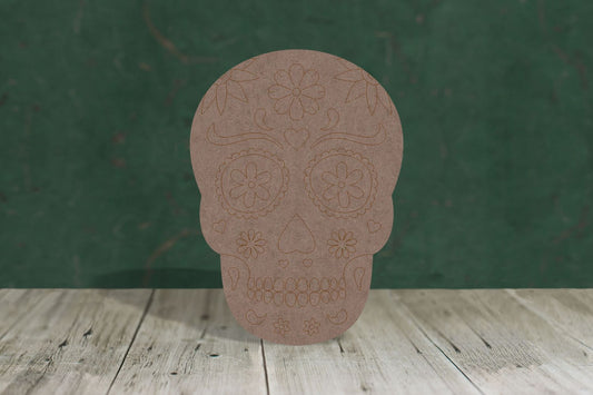 Day of the dead style Halloween skull with etched detail - 2mm MDF