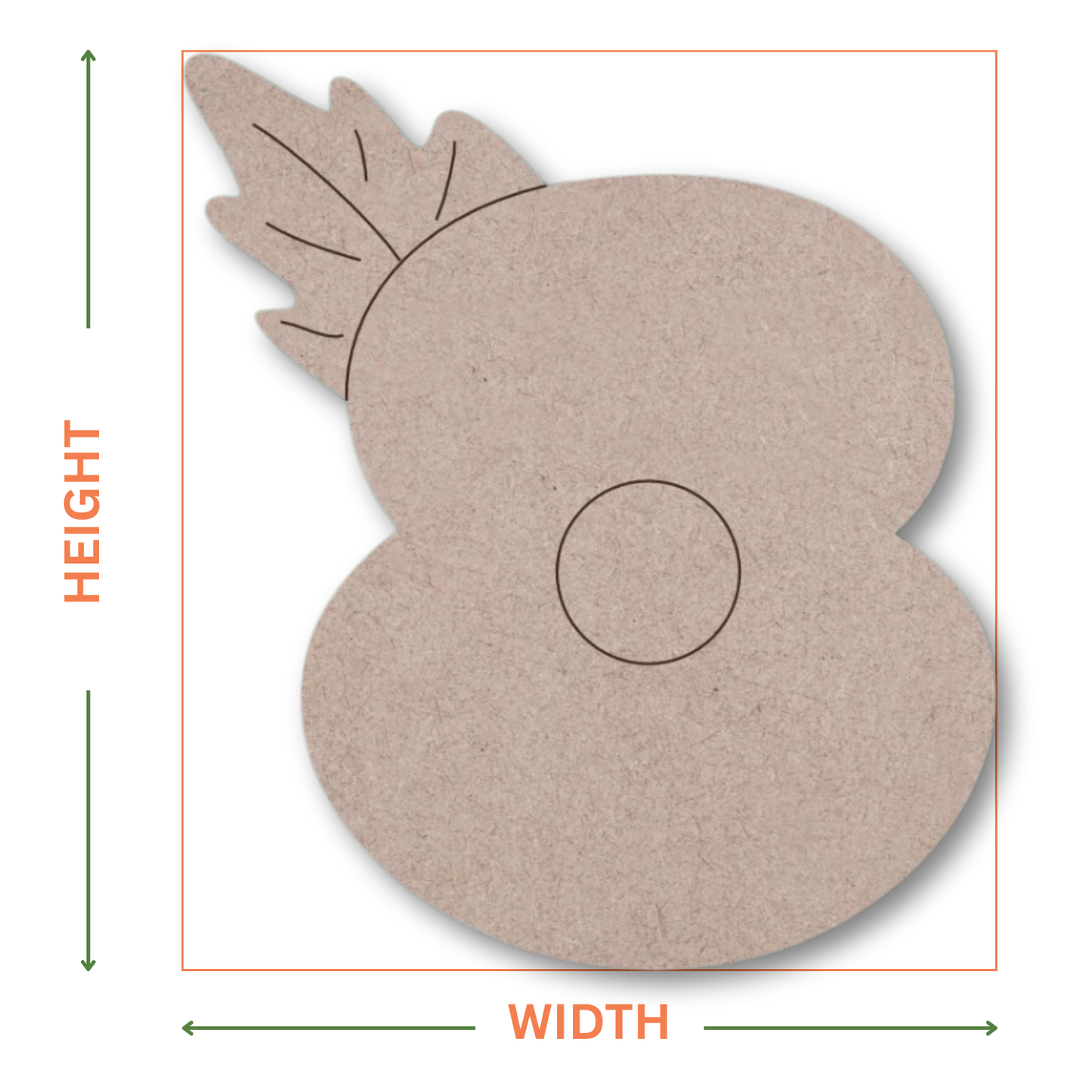MDF Poppy shape on a white background with arrows showing where the height and width measurements are taken from