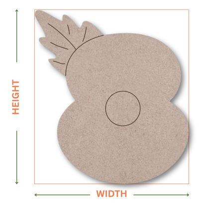 MDF Poppy shape on a white background with arrows showing where the height and width measurements are taken from
