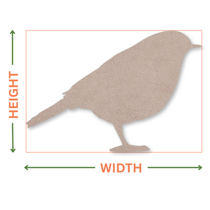 MDF Robin shape on a white background with arrows showing where the height and width measurements are taken from