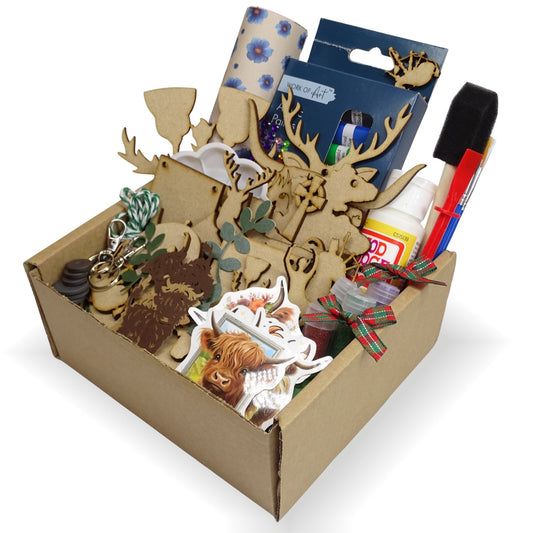 Scottish Themed Craft Box with paints, embellishments