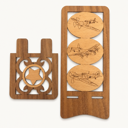 BBMF Fighter Planes Phone Stand — Two-Tone Wooden Aviation Gift