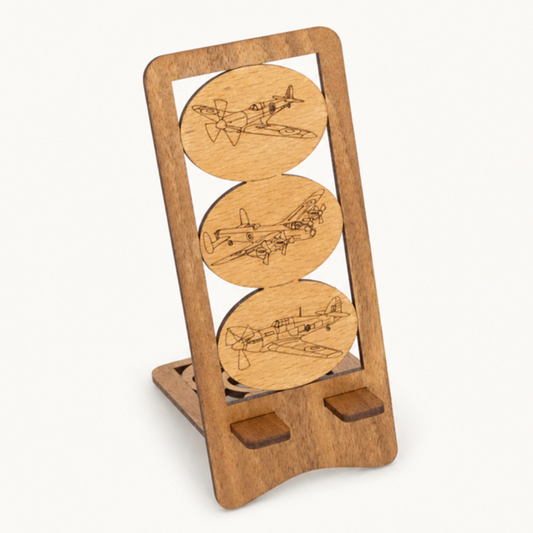 BBMF Fighter Planes Phone Stand — Two-Tone Wooden Aviation Gift