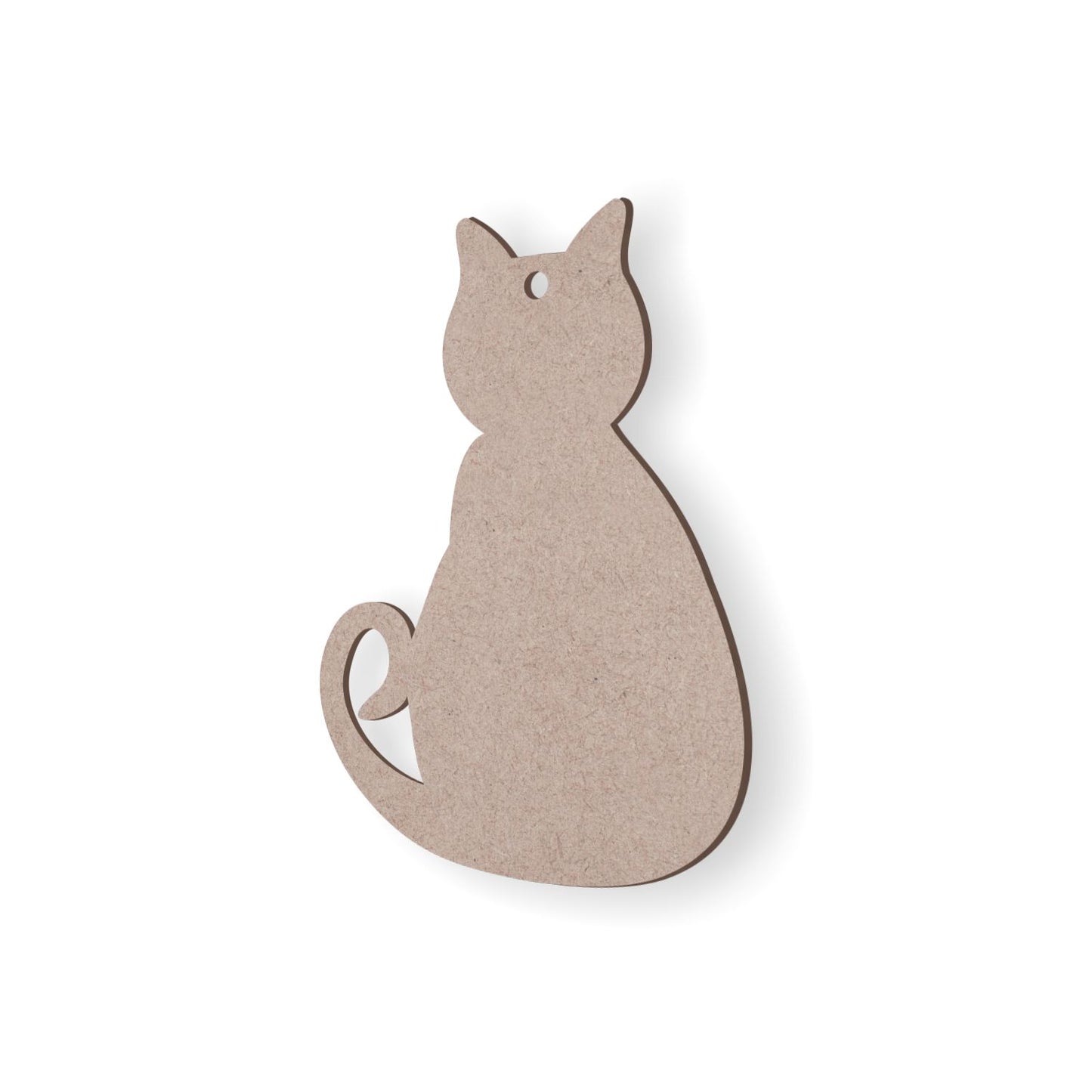 Cat-shaped wooden cutout on a white background