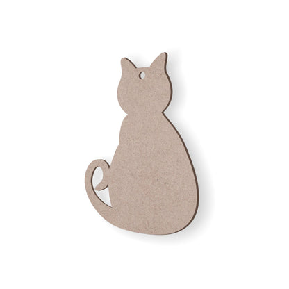 Cat-shaped wooden cutout on a white background